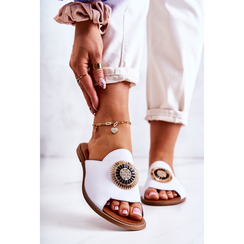 Lewski Shoes Papuci din piele la modă Pantofi Lewski 3132 / O alb 2