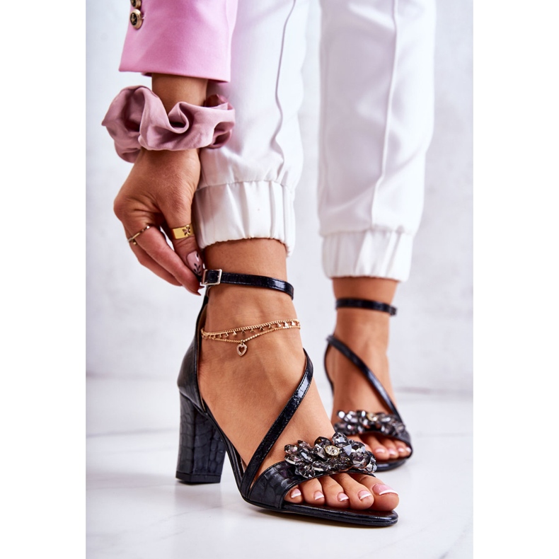 PA2 Sandale Damă Piele Cu Cristale Negre Ramona negru 1
