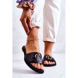 Papuci de piele pentru femei Nicole 2735 Negru 1