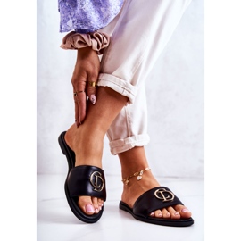 Papuci de piele pentru femei Nicole 2735 Negru 2