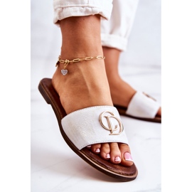 Papuci de damă din piele Nicole 2735 alb și auriu 2