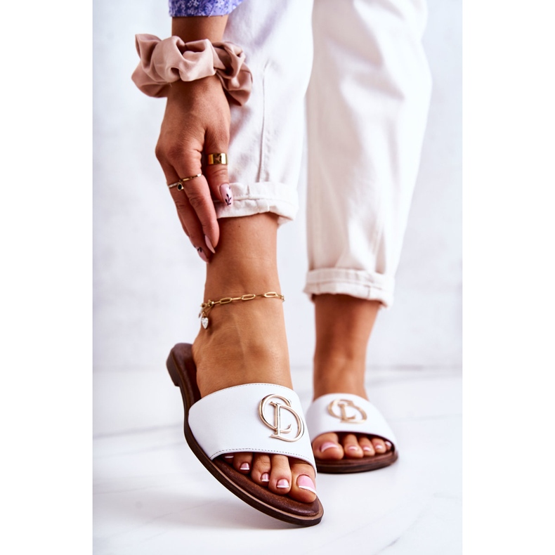 Papuci de damă din piele Nicole 2735 alb 1