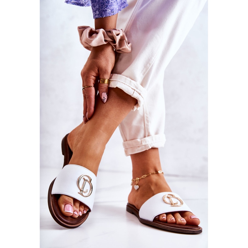 Papuci de damă din piele Nicole 2735 alb 2