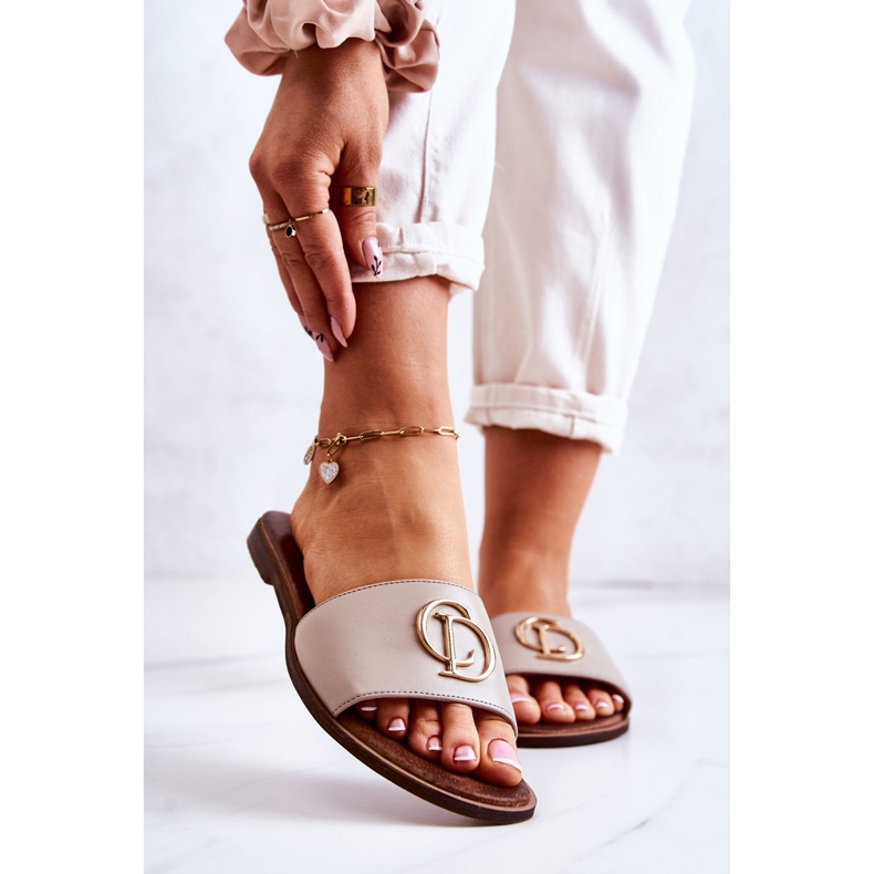 Papuci de damă din piele Nicole 2735 bej 1