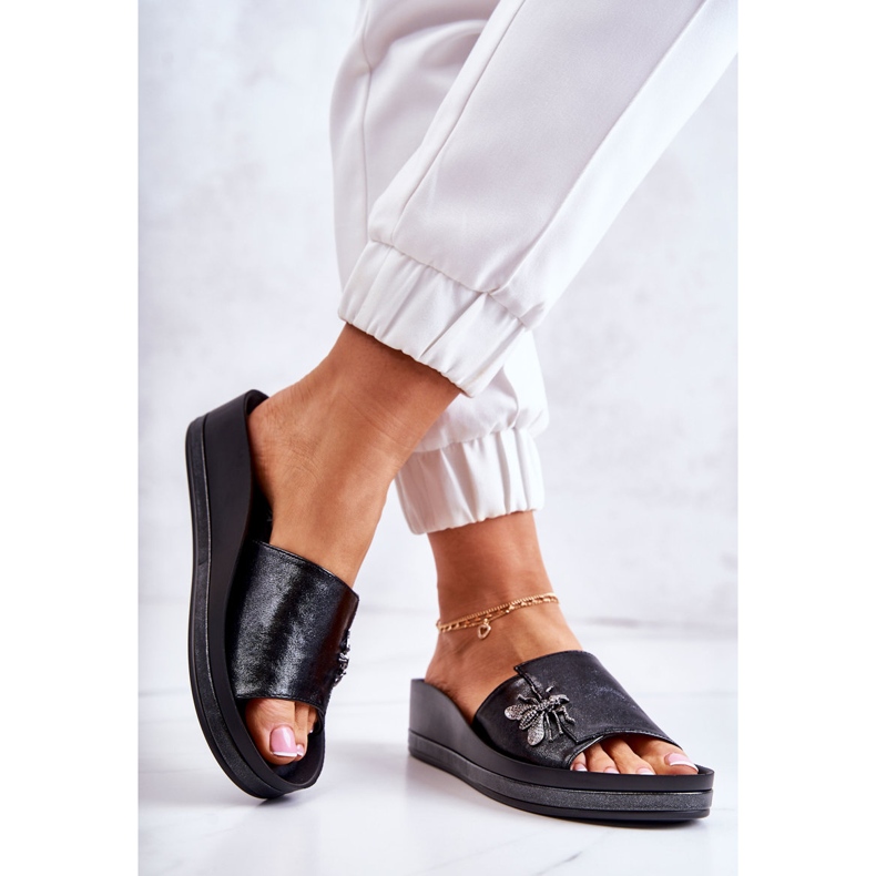 Vinceza Papuci de damă la modă, cu decor Holle negru 2