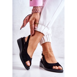 Vinceza Sandale de damă din piele intoarsa cu catarama Camille, neagra negru 2