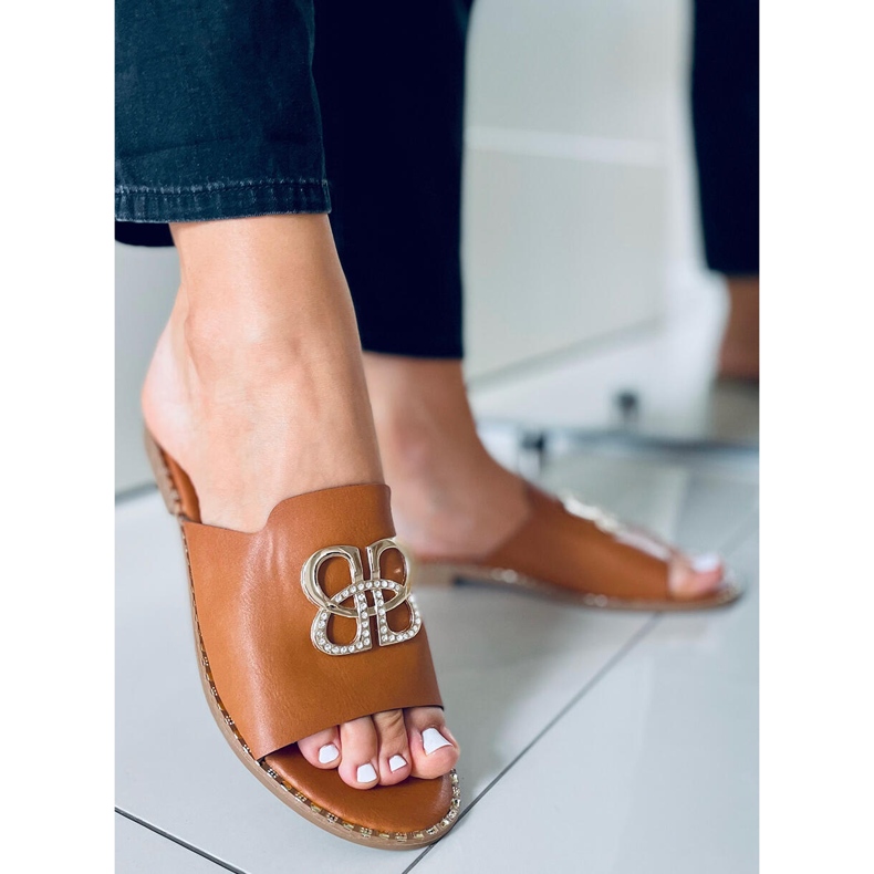 Papuci de damă Inday Camel maro 2