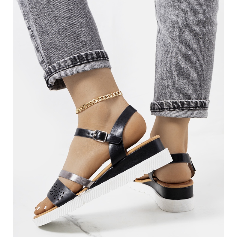 Sandale negre dama Cubbine negru argint 1