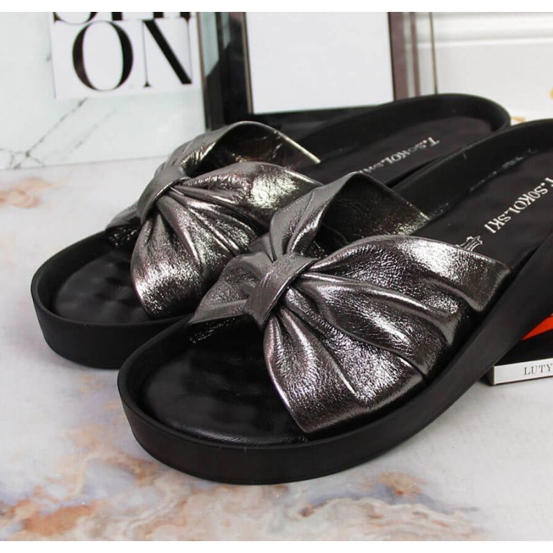 Papuci de piele pe pană T.Sokolski W SCA162B argintiu 2