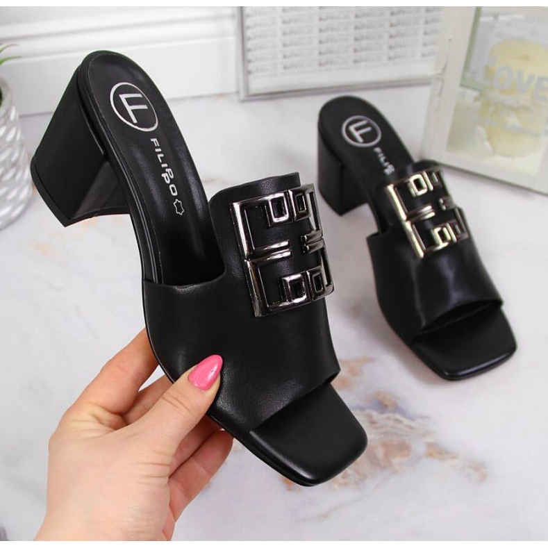 Papuci de piele pe post Filippo W PAW353 negru 1