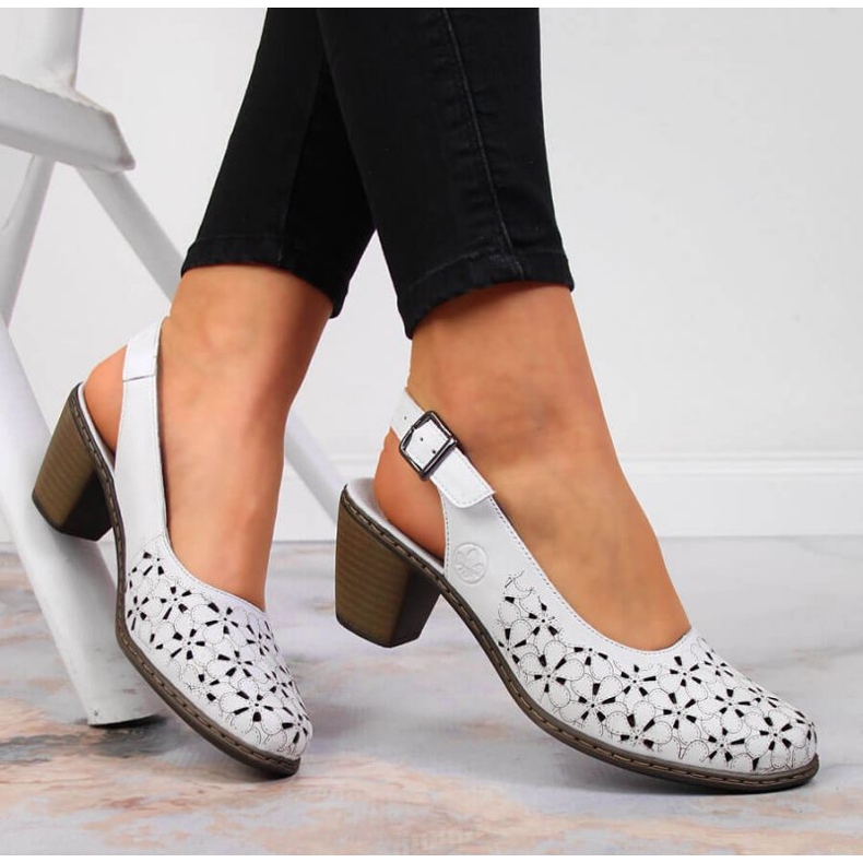 Sandale ajurate din piele Rieker W RKR531A albe 2