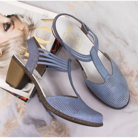 Sandale ajurate din piele Rieker W RKR537 albastre albastru 6