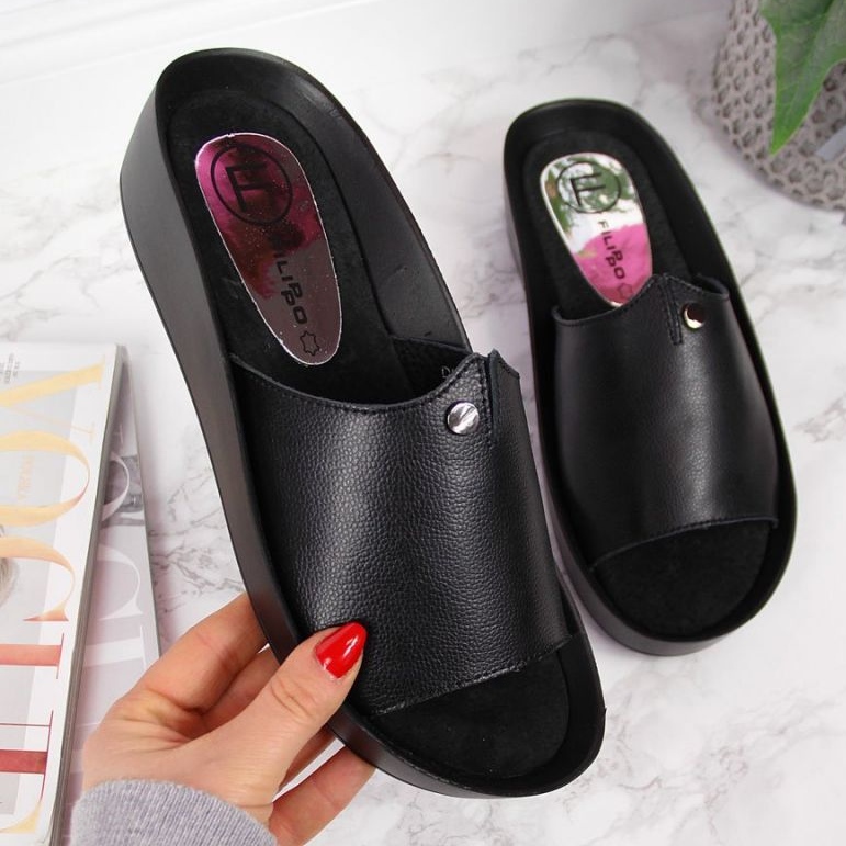 Papuci cu platforma din piele Filippo W PAW199A neagra negru 1