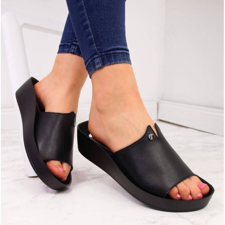 Papuci cu platforma din piele Filippo W PAW199A neagra negru 2