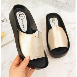 Papuci cu platforma din piele Filippo W PAW199B aurii de aur 1