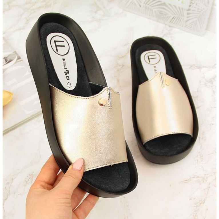 Papuci cu platforma din piele Filippo W PAW199B aurii de aur 1