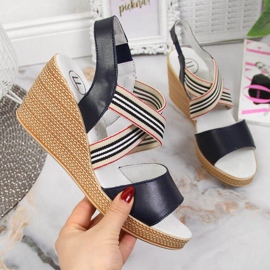 Sandale din piele pe pană Filippo W PAW361 bleumarin albastru marin 1