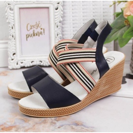 Sandale din piele pe pană Filippo W PAW361 bleumarin albastru marin 2