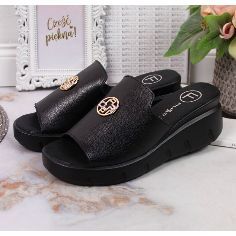 Papuci de piele pe pană Filippo W PAW362A negru 2
