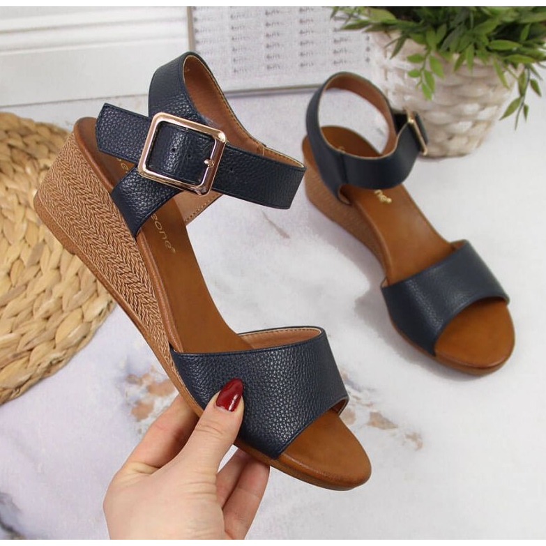 Sandale cu pană Sergio Leone W SK376C bleumarin albastru marin 1