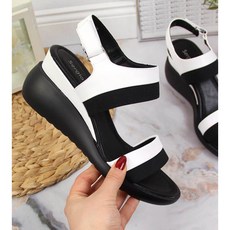 Sandale pe pană Sergio Leone W SK377B alb 1