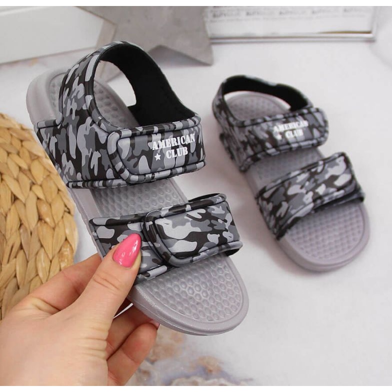 Sandale cu spumă velcro American Club Jr AM881B gri 1