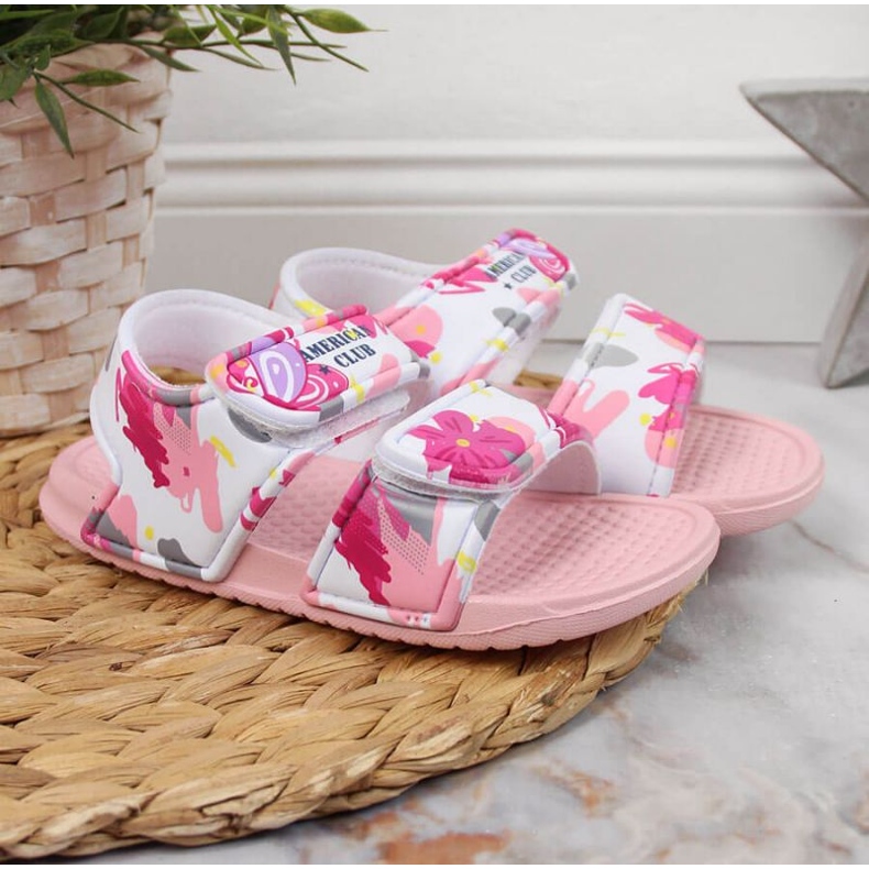 Sandale cu spumă velcro American Club Jr AM882A roz 2