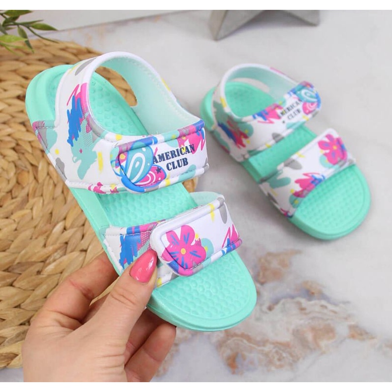 Sandale cu spumă velcro American Club Jr AM882B mentă albastru 1