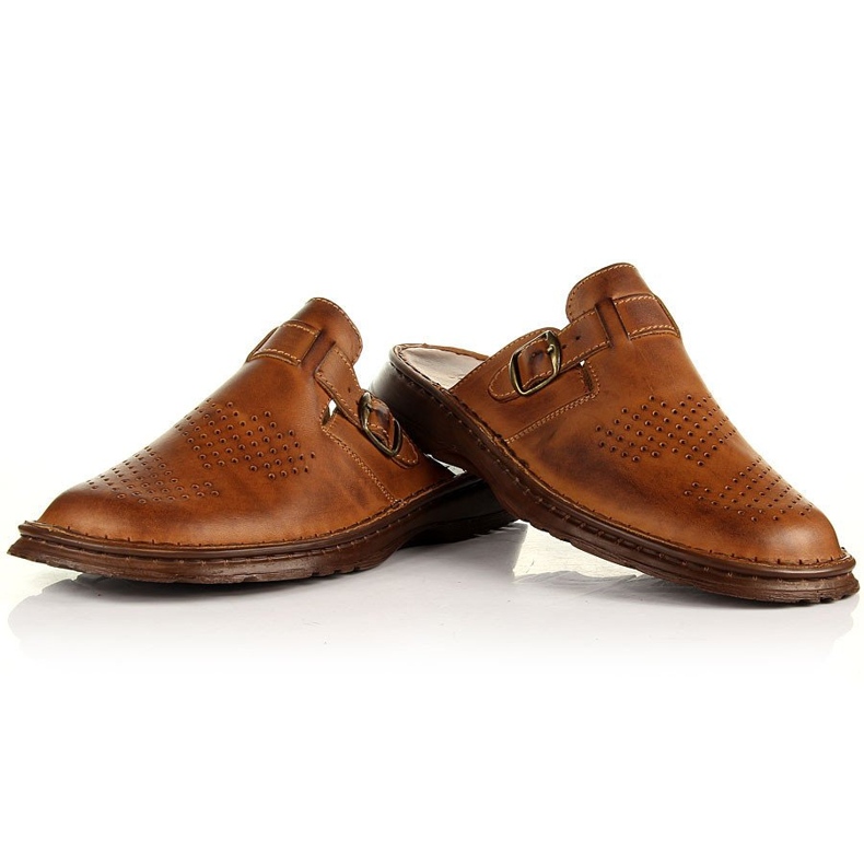 Łukbut Papuci confortabili pentru bărbați din piele maro Lukbut 1