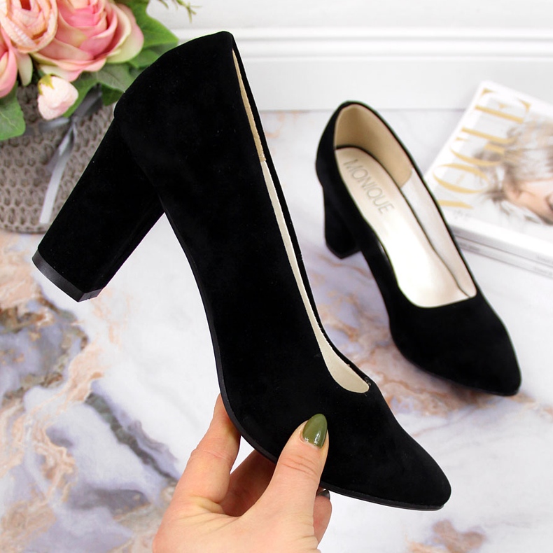 Pompe pe post negru Monique piele intoarsa 1