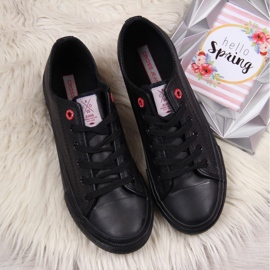 Tenisi Cross Jeans negri din piele ecologică joasă negru 2