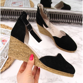 Sandale de damă din piele pe pană neagră Filippo negru 2