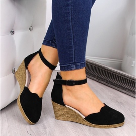 Sandale de damă din piele pe pană neagră Filippo negru 1