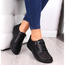 Pantofi de dama din piele cu fermoar negru Helios 357 1