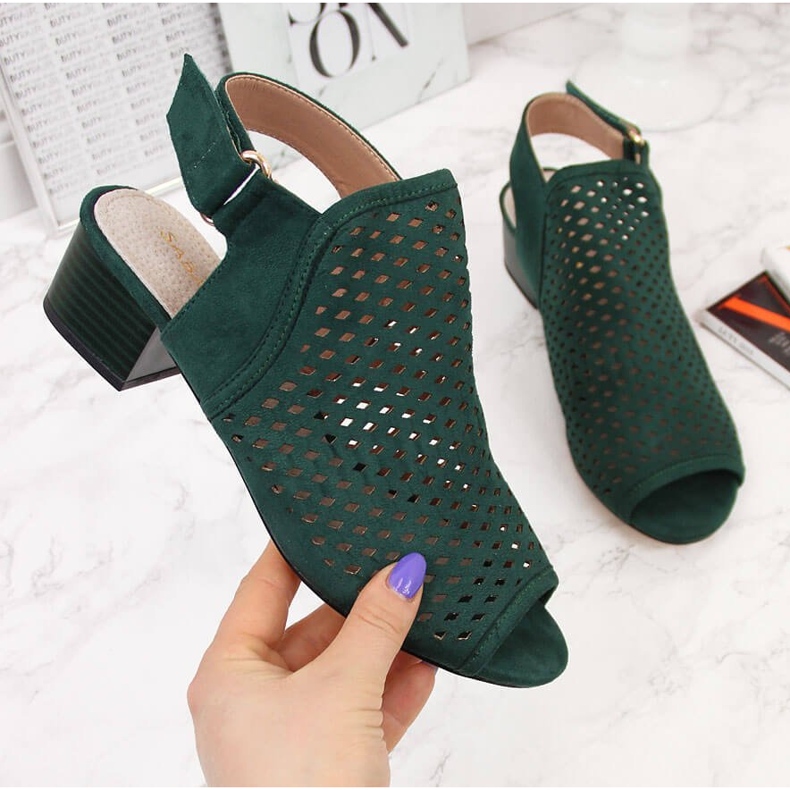 Sandale dama verde ajurata Sabatina verde 2