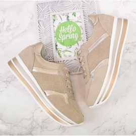 Tenisi de dama din piele pe platforma Filippo bej 2