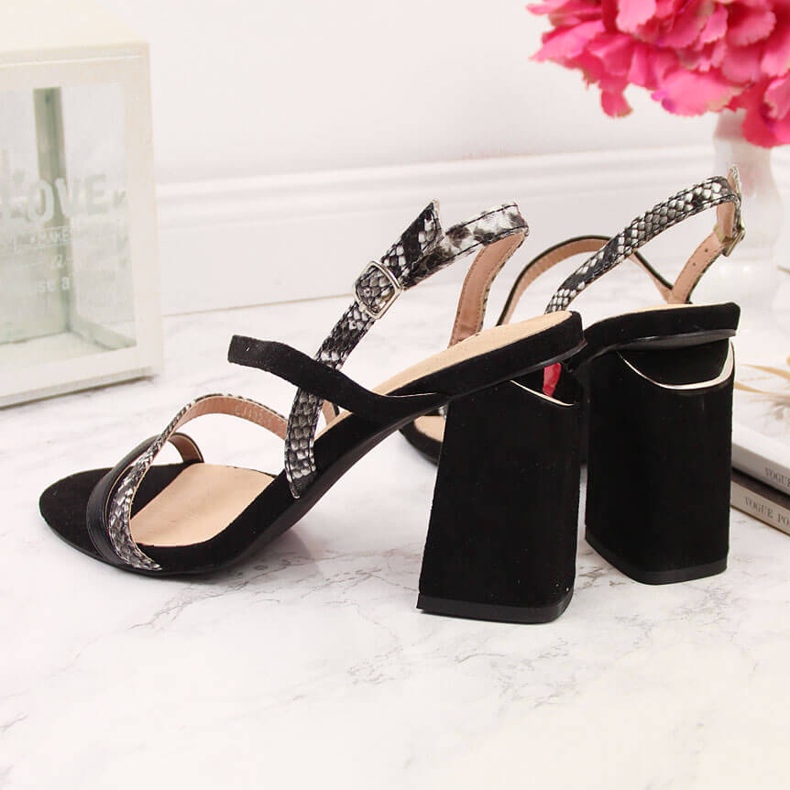 S.Barski Sandale negre de damă pe stâlp serpentin de S. Barski negru 2