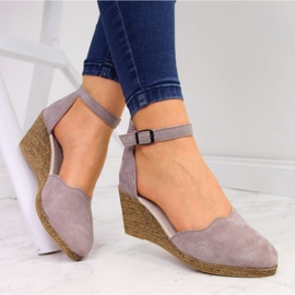 Sandale de damă din piele pe pană, roz murdar Filippo 1