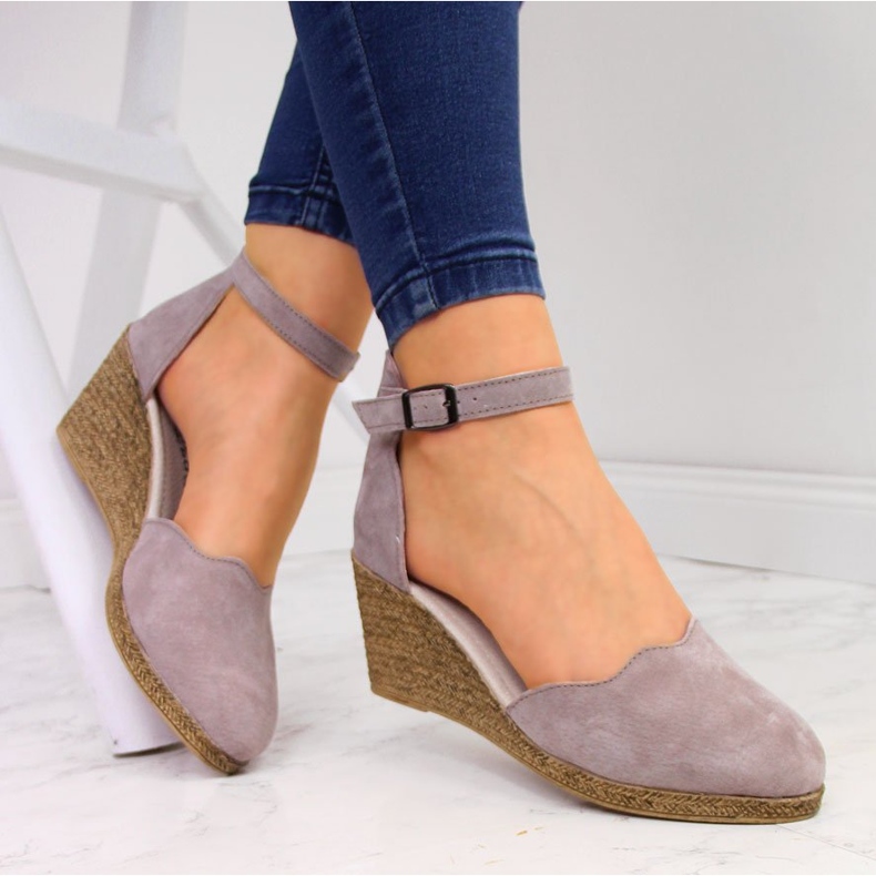 Sandale de damă din piele pe pană, roz murdar Filippo 1