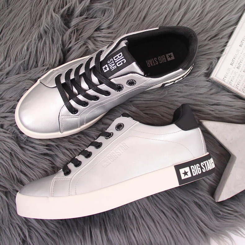 Adidași de damă, cu piele ecologică, argintiu Big Star II274034 1