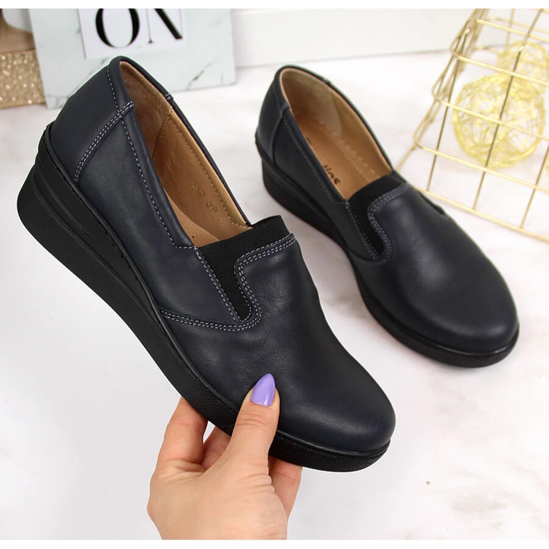 Pantofi de dama comozi din piele, bleumarin Helios 349 albastru marin 2