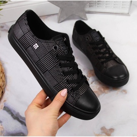 Tenisi negri Big Star JJ274100, în carouri, din material textil negru 1