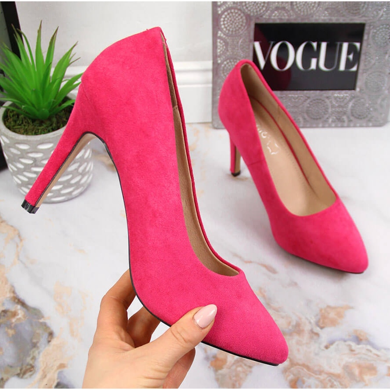Papuci cu toc stiletto piele intoarsa fucsia eVento roz 1 Papuci cu toc stiletto piele intoarsa fucsia eVento roz 1