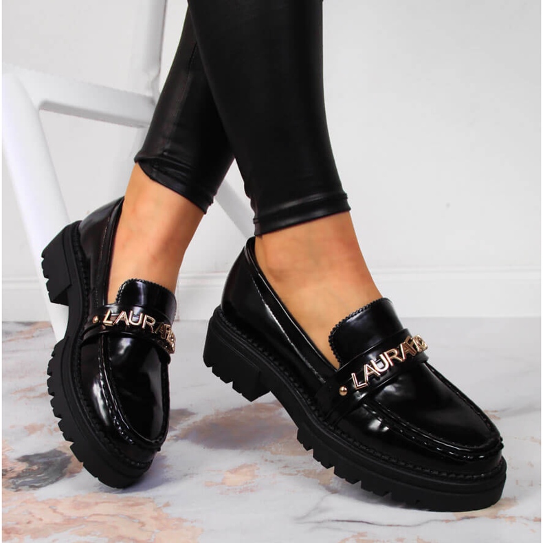 Pantofi dama lacuiti negri cu inscriptia Laura La.Fi negru 2