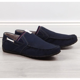 Mocasini pentru bărbați din piele albastru bleumarin Łukbut 1800 albastru marin 1
