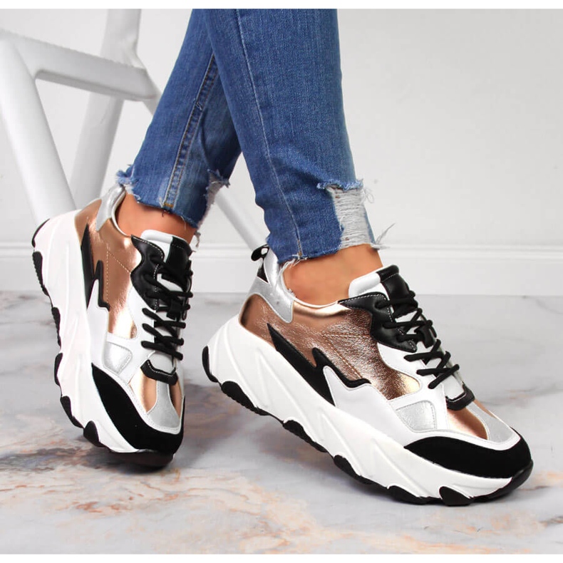 Adidasi de dama pe platforma Potocki alb si auriu de aur 1