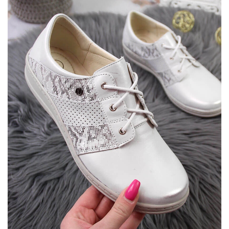 Pantofi confortabili de dama din piele, argintiu Helios 399 1