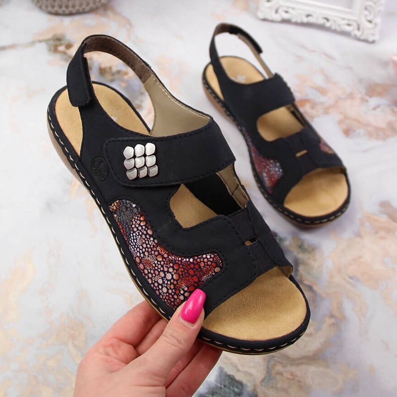 Sandale de damă bleumarin cu velcro Rieker 65989-14 albastru marin 1