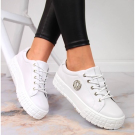 Pantofi de dama din piele cu platforma alb Filippo 1