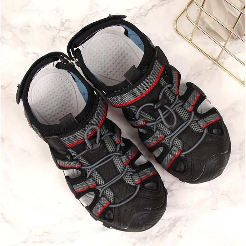 Sandale pentru baieti cu Velcro negru American Club 1